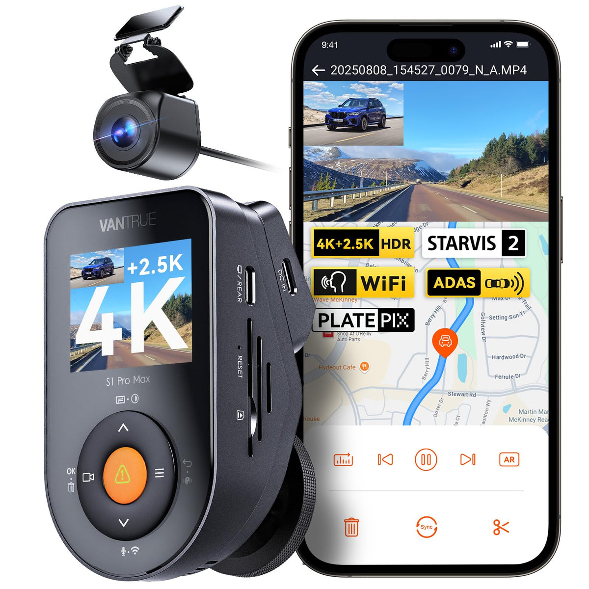 Vantrue S1 Pro Max front 4K camera captures clear license plates for incidents