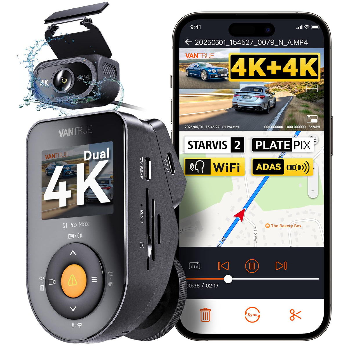Vantrue S1 Pro Max front 4K camera captures clear license plates for evidence