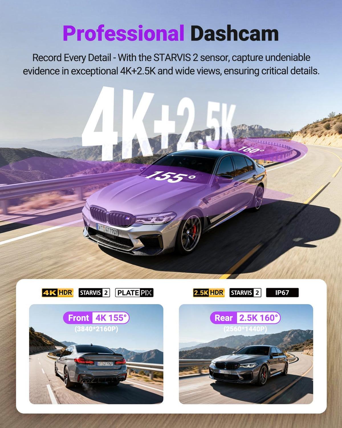 Vantrue S1 Pro Max rear 2.5K camera records details even in low light