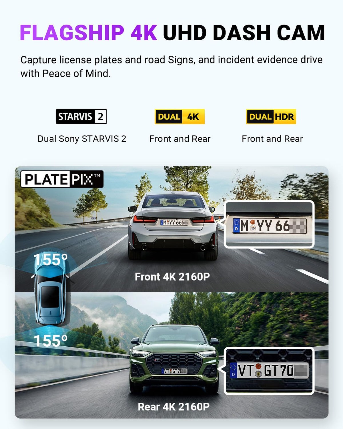 Vantrue S1 Pro Max rear 4K camera records the road behind with detail