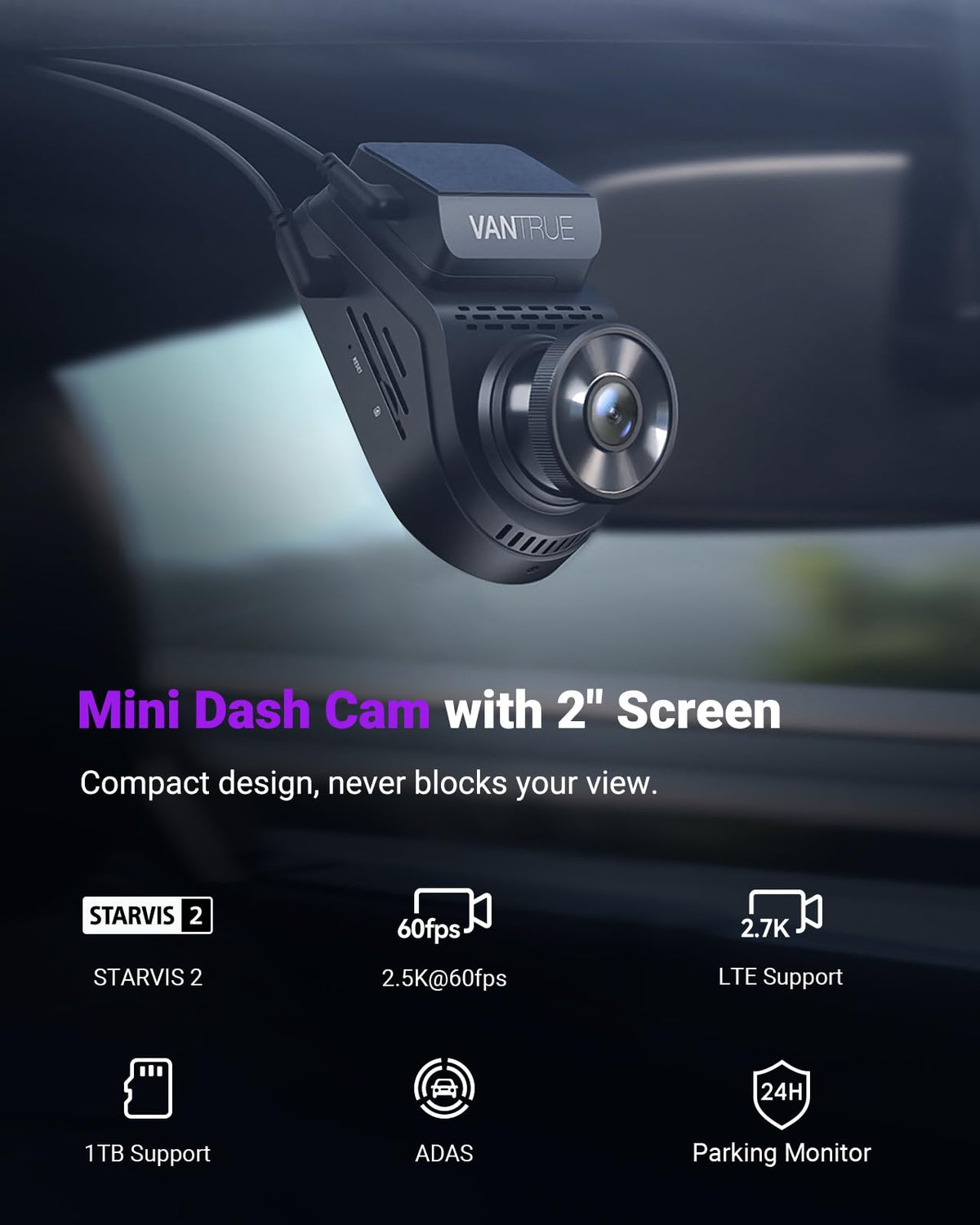 Vantrue S1 Pro PlatePix night vision improves readability in low light
