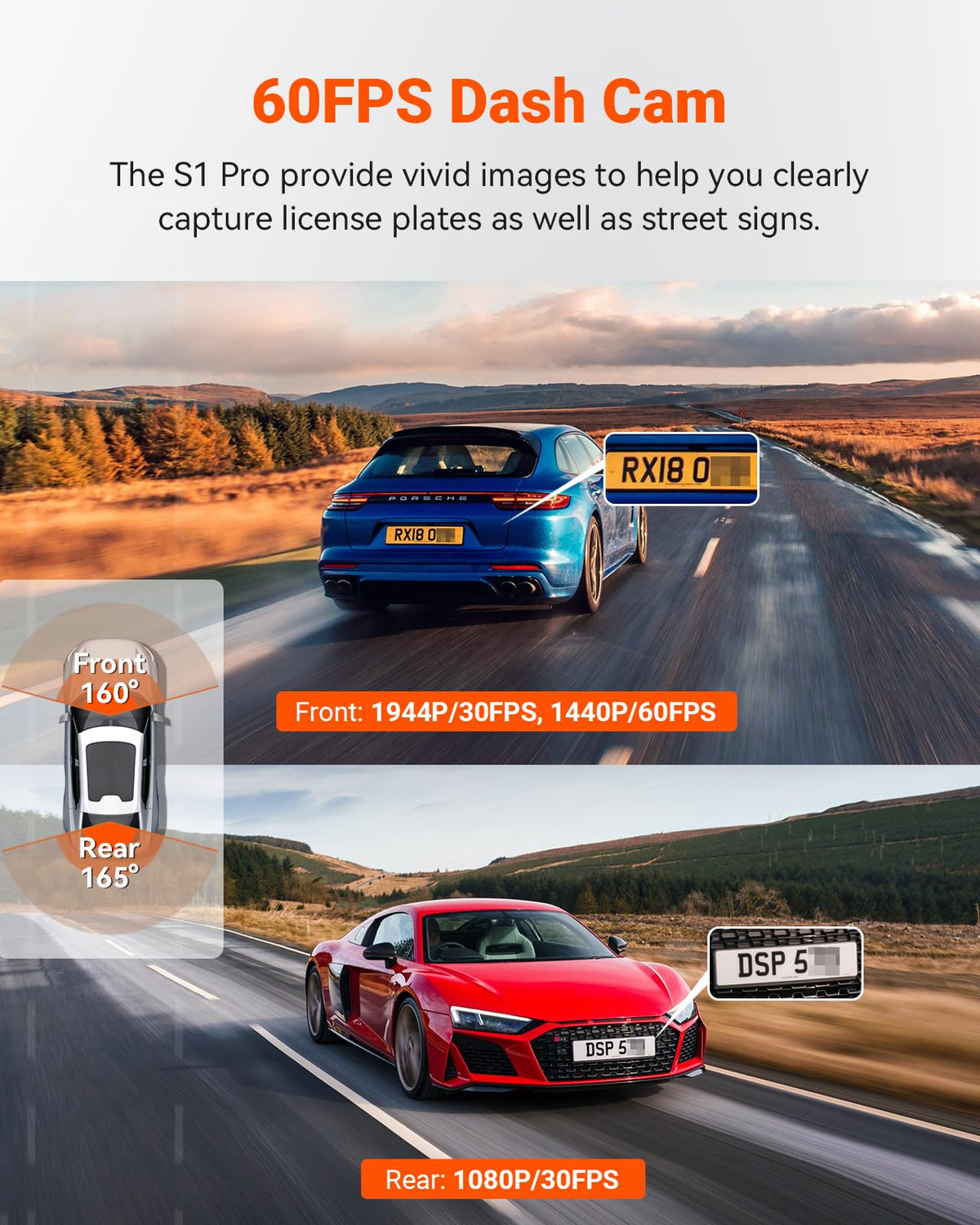 Vantrue S1 Pro rear camera records traffic behind for incident evidence