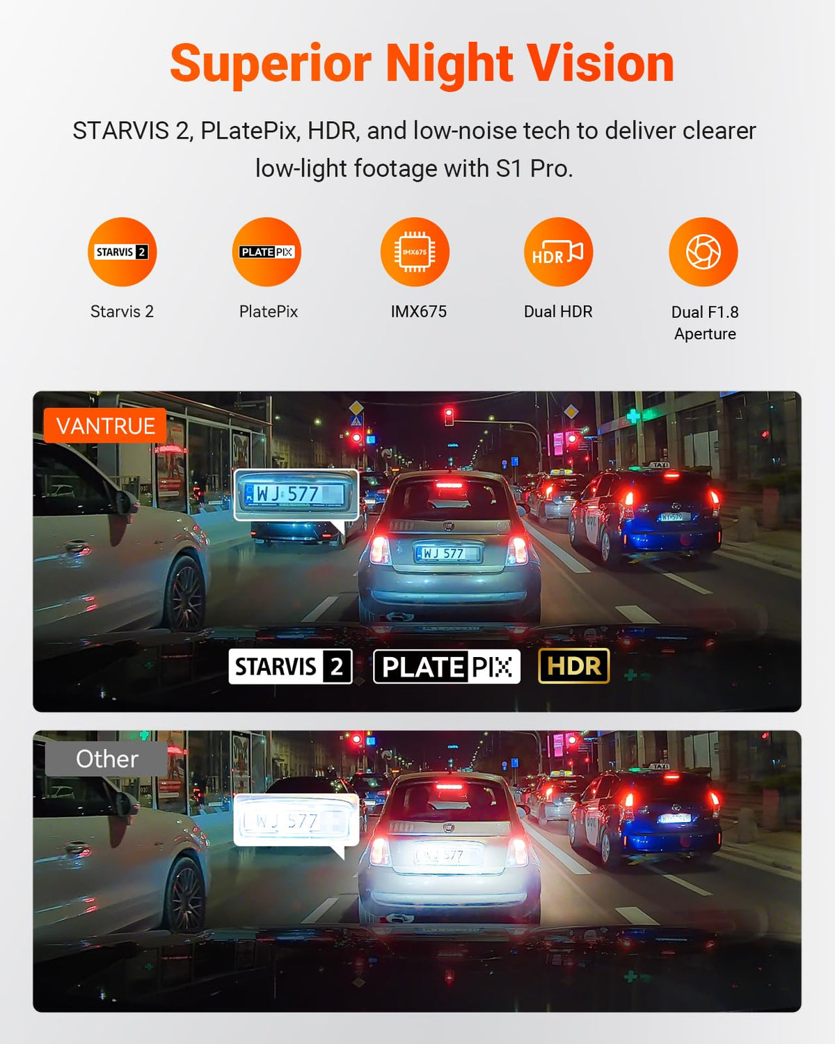 Vantrue S1 Pro ultra-wide lens covers multiple lanes with minimal distortion