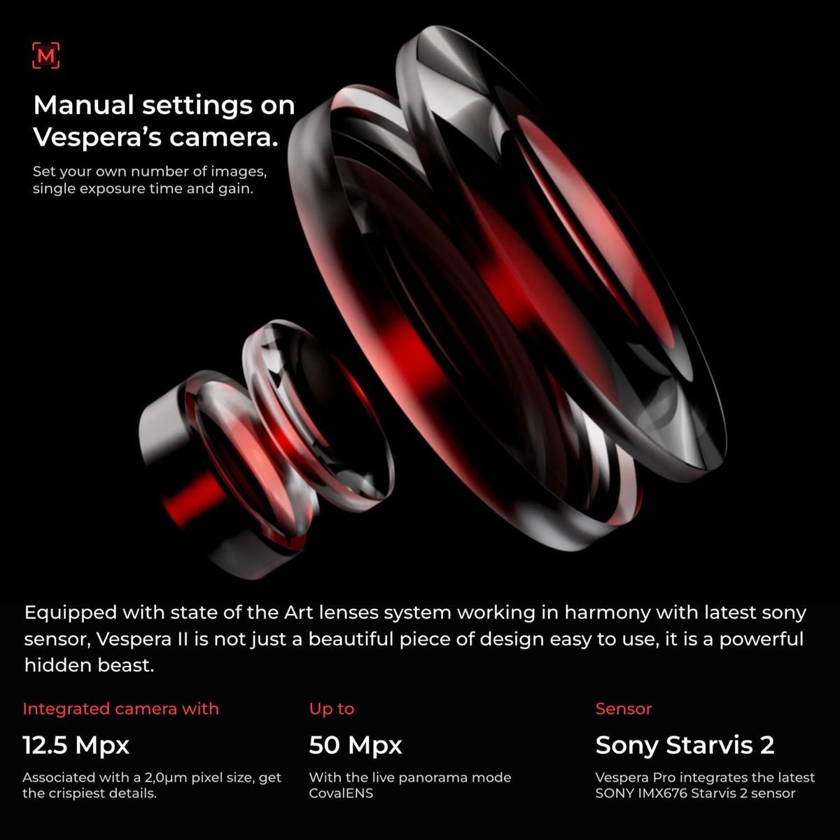 Vaonis Vespera Pro with Starvis2 sensor delivering ultra-sensitive celestial imaging.