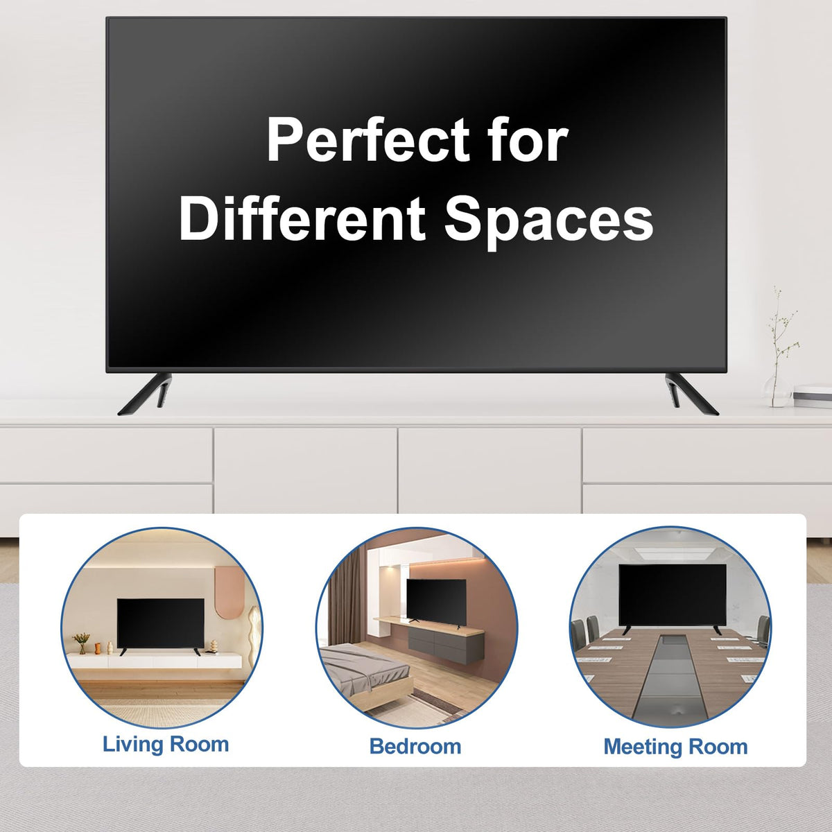 Living room lifestyle shot of Varghesyla legs supporting Samsung TV providing clean look and stability