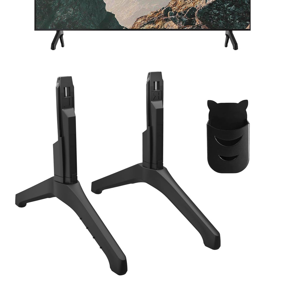 Varghesyla TV base stand with remote holder keeps your remote within reach