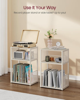 VASAGLE record stand in living room showing space-saving styling benefit
