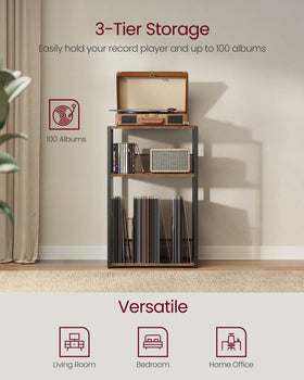 VASAGLE open shelves filled with vinyl albums for organized storage and quick access