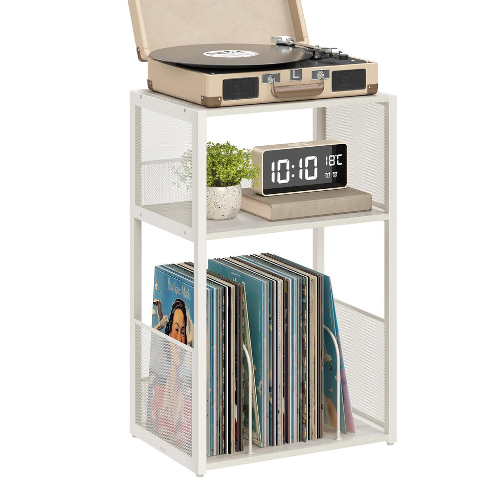 VASAGLE front view of record player stand showing stable storage benefit
