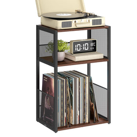 VASAGLE front view showing turntable and organized vinyl storage benefit: tidy music area