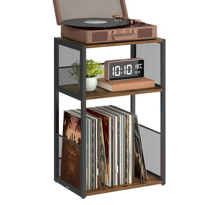 VASAGLE front view of record player stand showing stable turntable surface and rustic appeal