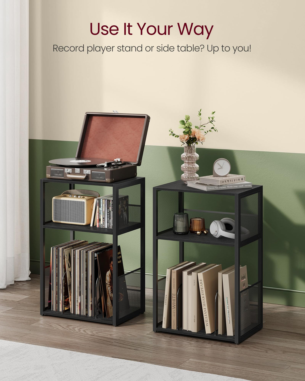 VASAGLE lifestyle living room setup showing compact side table and decor benefit