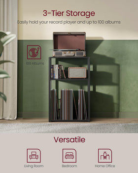 VASAGLE open shelves filled with vinyl showing organized storage benefit