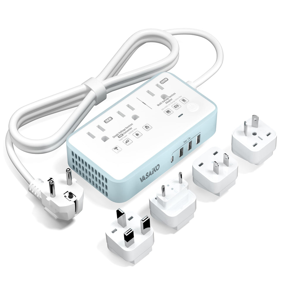 VASAIKO front panel showing AC outlets and USB ports for versatile charging