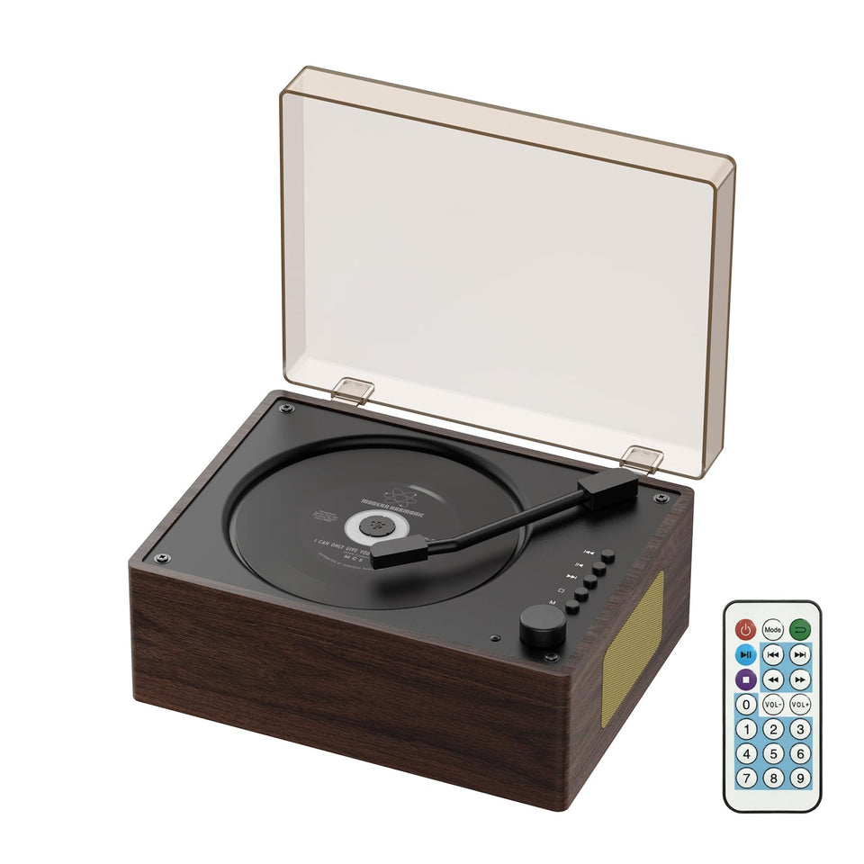 Vasttron front view of walnut CD player showing elegant profile and easy controls