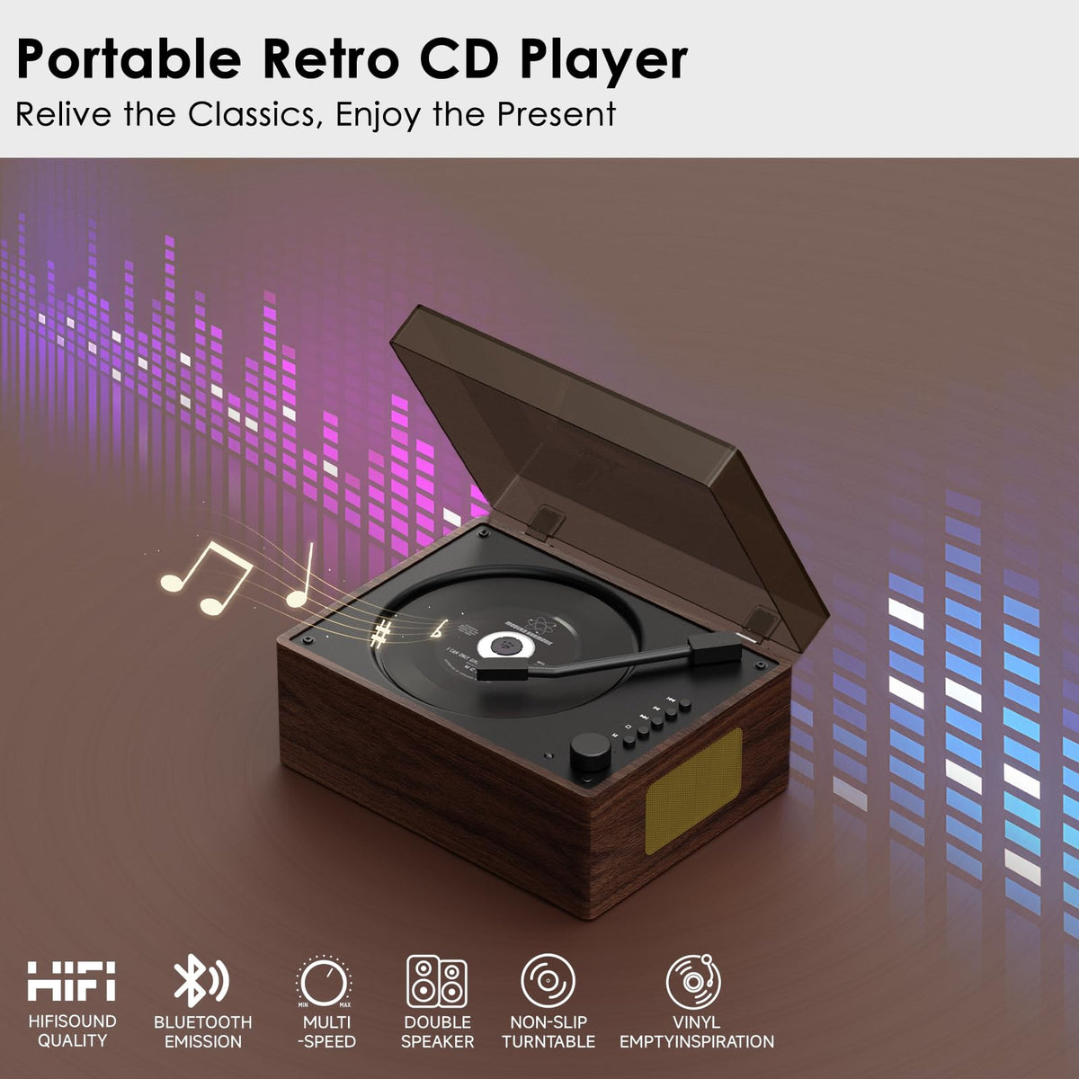 Vasttron top open disc tray with CD inserted, enabling quick disc changes