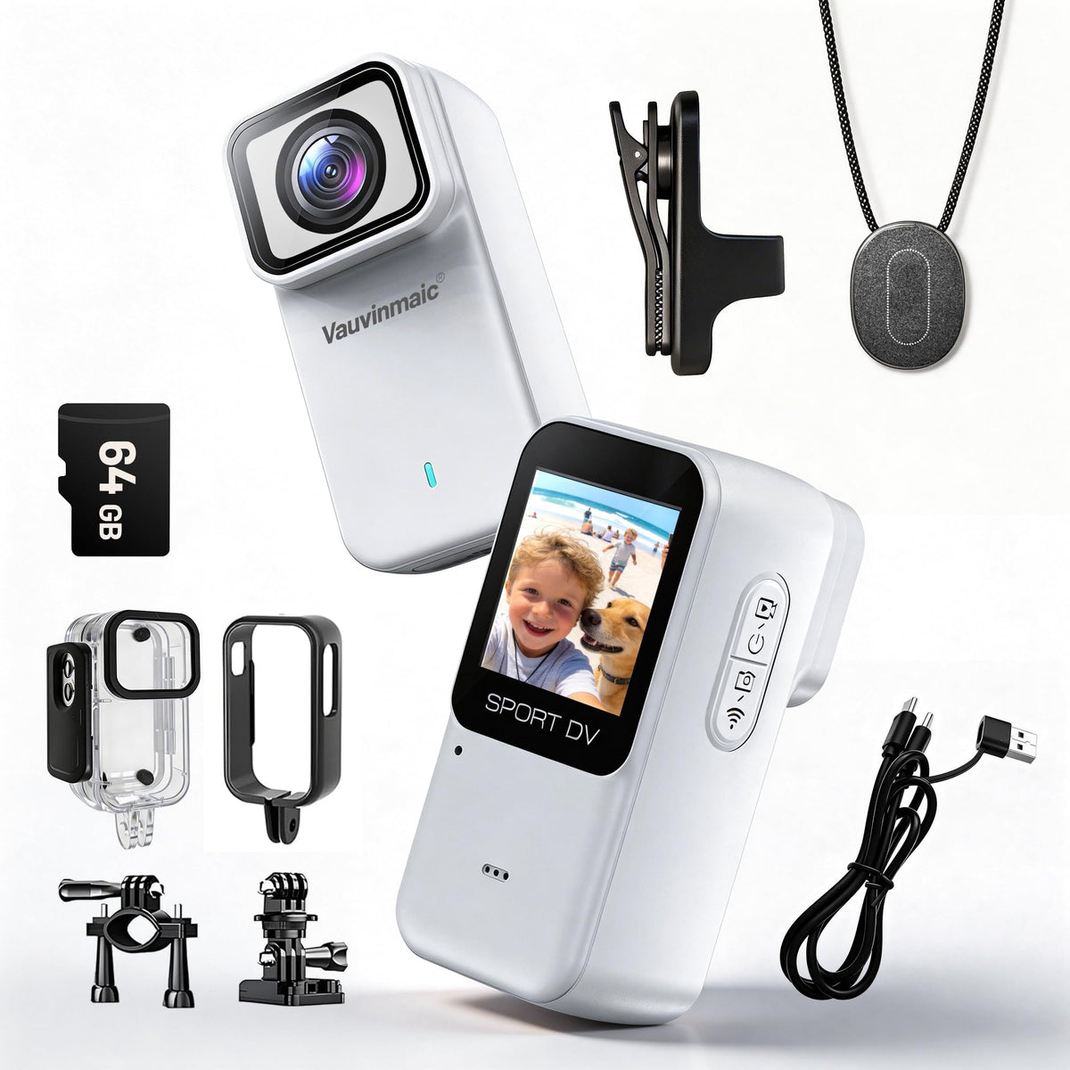 Vauvinmaic 4K body camera in thumb-size form for immersive POV footage.