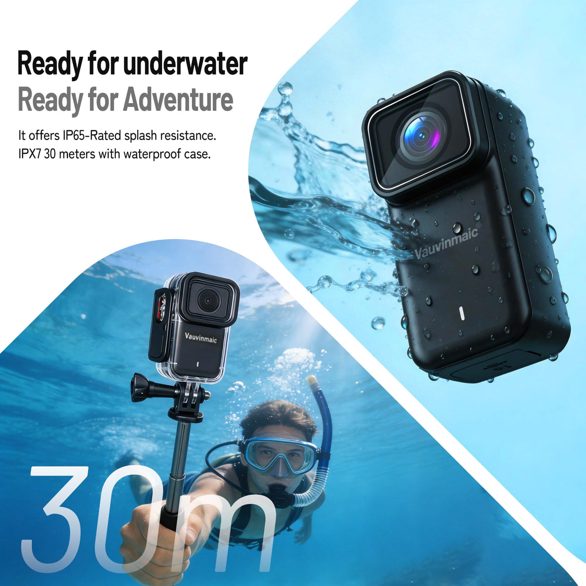 Vauvinmaic 4K thumb camera underwater case for 30m recording
