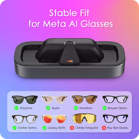 VAWVVA close-up of precision charging pins aligning with Meta glasses for reliable power