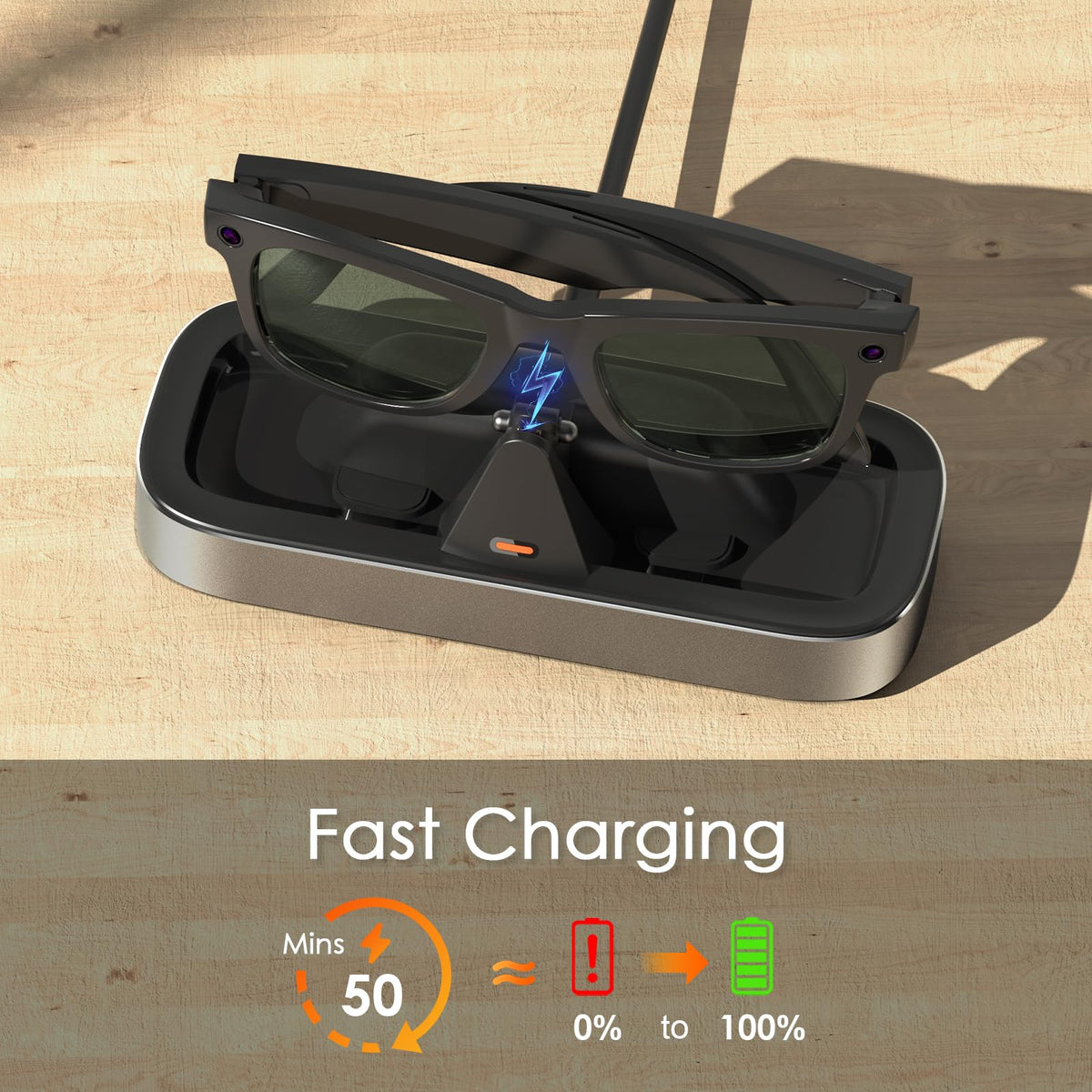 VAWVVA Meta glasses mounted in dock, easy one-handed placement benefit