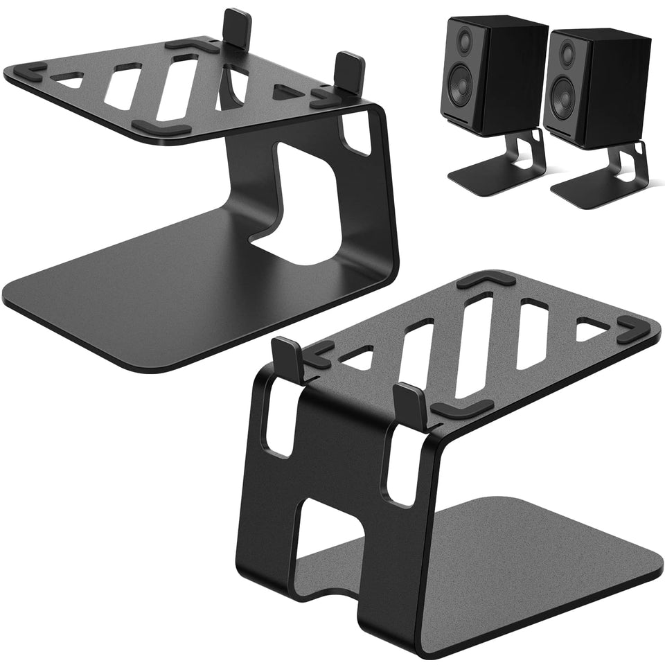 Vaydeer front view of speaker stand showing tilt and stable base for improved sound