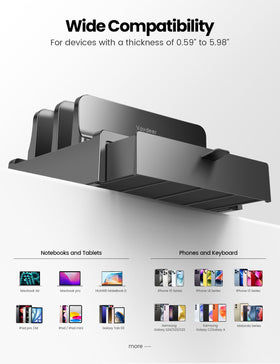 Vaydeer holding two laptops upright to save desk space and improve airflow benefit