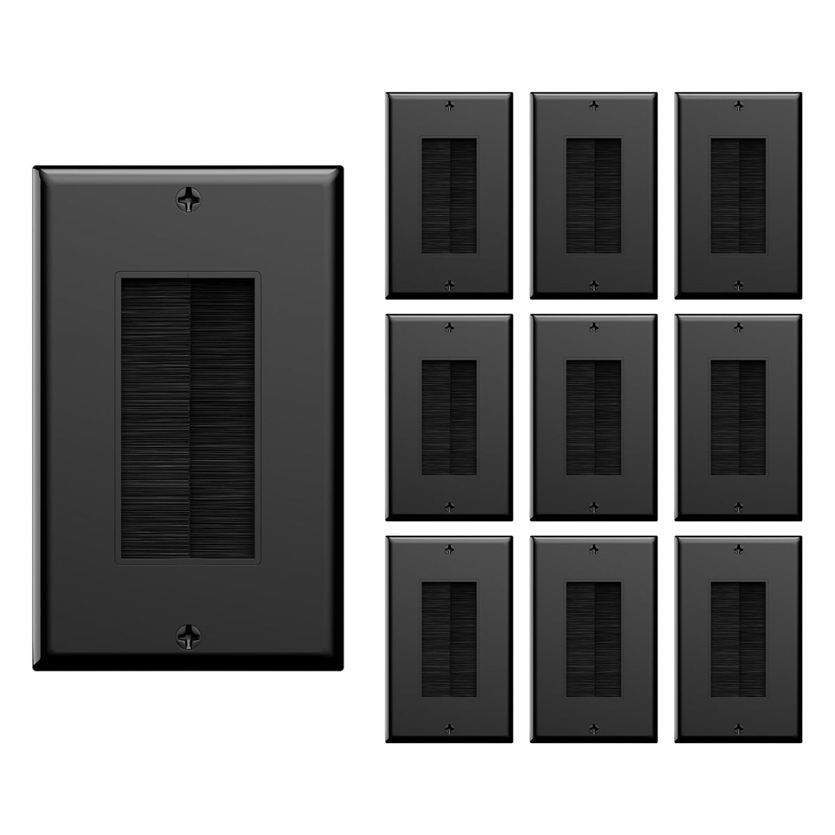 VCE Brush Wall Plate 10-pack close-up for clean cable concealment behind a wall-mounted TV