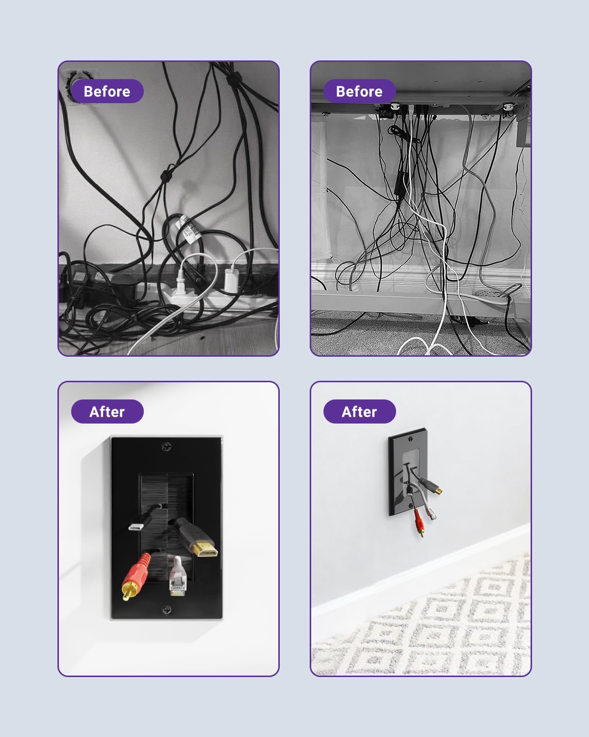VCE Brush Wall Plate nylon brush detail helps protect cables during movement