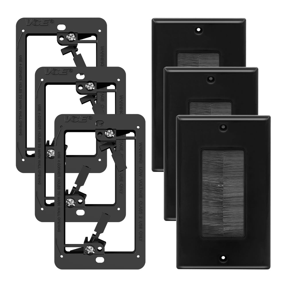 VCE brush wall plate pass-through for clean in-wall cables in a wall-mounted TV setup