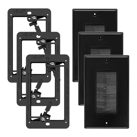 VCE brush wall plate pass-through for clean in-wall cables in a wall-mounted TV setup