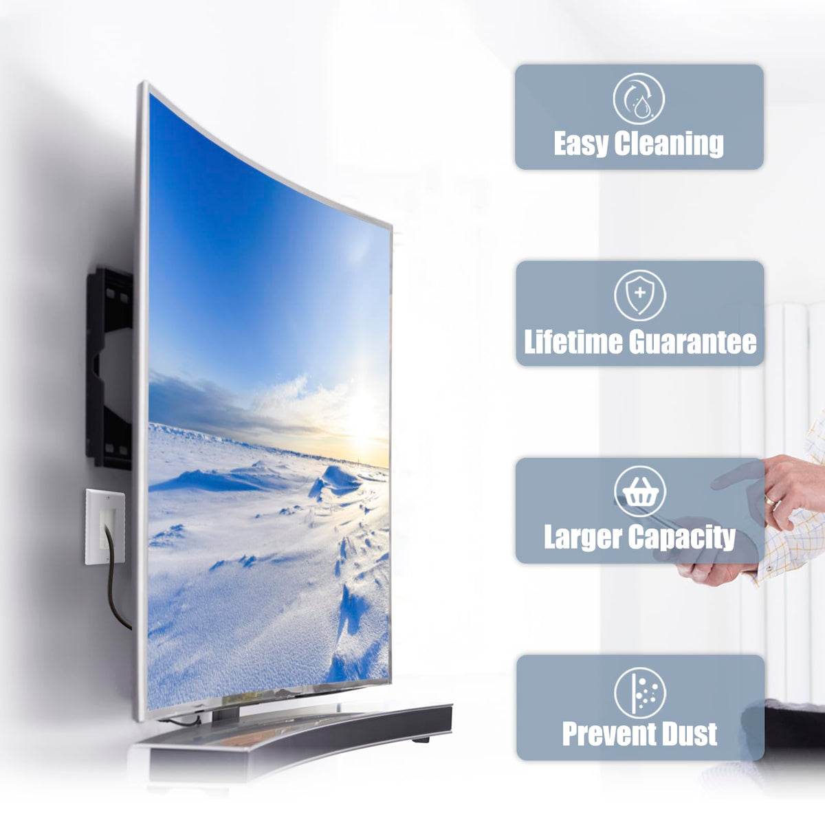 VCE cable management cover conceals HDMI, Ethernet, and coaxial cables