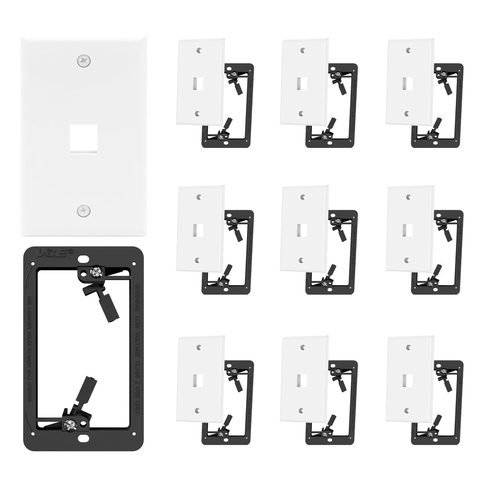 VCE front view of ten-pack wall plates showing neat installations benefit