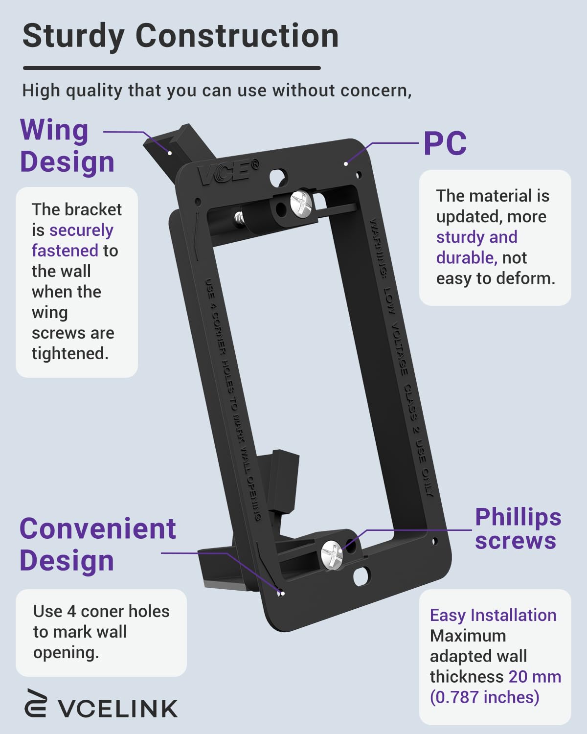 VCE in-wall cable management closeup shows durable ABS and soft bristles protecting cables.