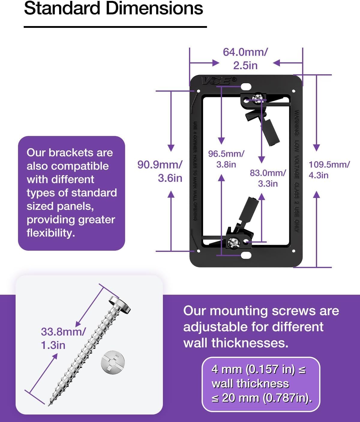 VCE low-voltage bracket side view highlighting sturdy clamp benefits