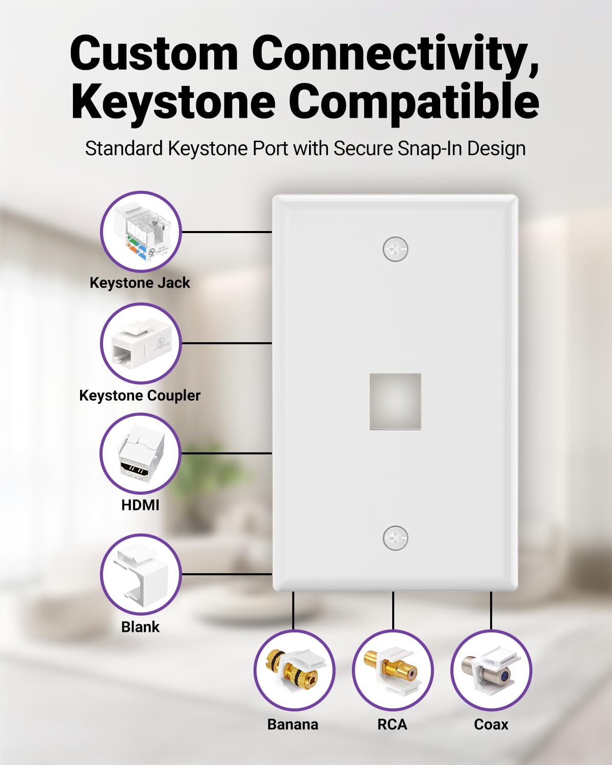 VCE mounted plate with RJ45 keystone illustrating tidy ethernet access