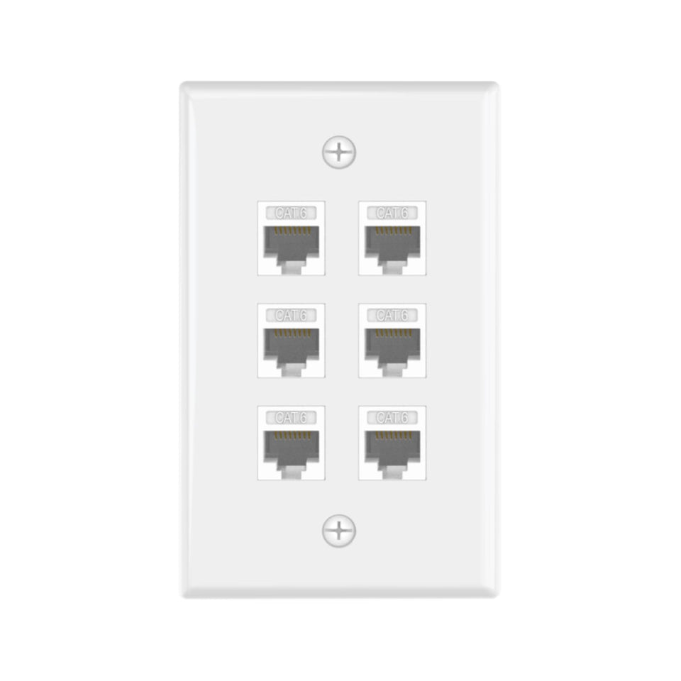 VCE UL-listed 6-port wall plate front view for clean network setup