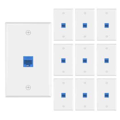 VCE wall plate front view showing single-port blue outlet and tidy finish for organized networking