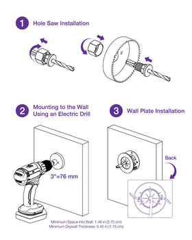 VCELINK drywall hole saw is included for precise, sturdy installation.