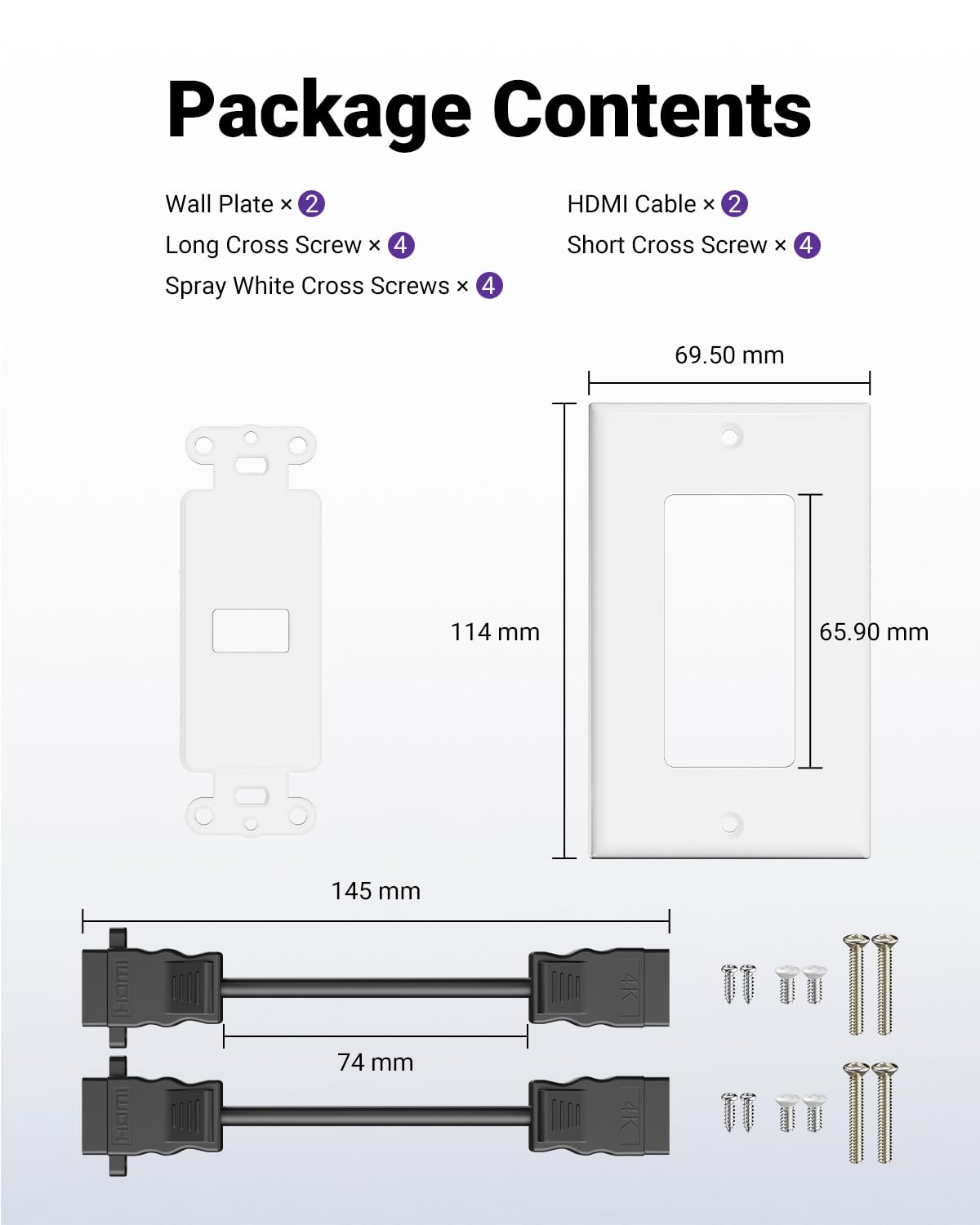 VCELINK white HDMI wall plate blends with any decor for a seamless look