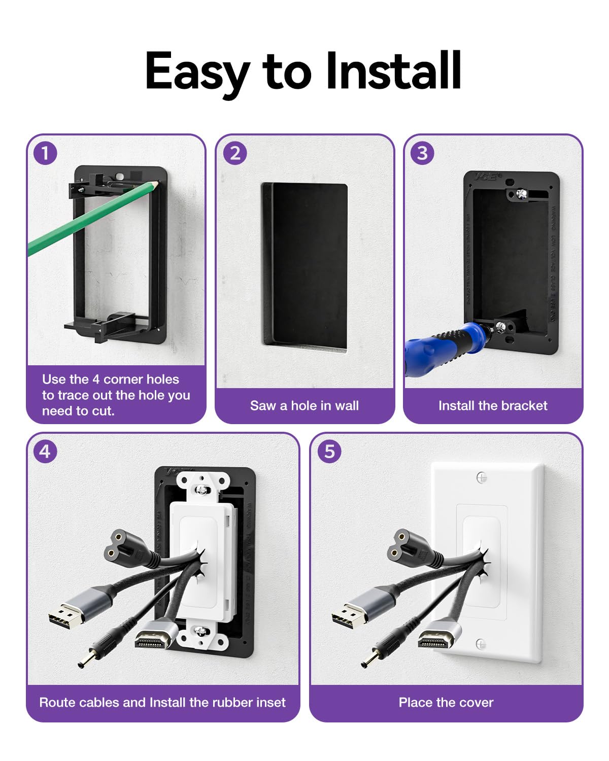 Multiple low-voltage cables pass through the VCELINK wall plate with organization.