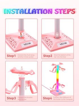 VCOM pink RGB LED modes panel highlighting 10 color options for mood lighting