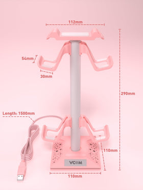 VCOM pink RGB stand with four non-slip bases on the desk