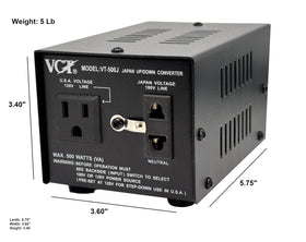 VCT VT-500J side label with specifications and benefit for correct setup