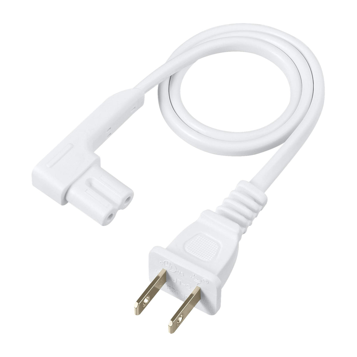 Vebner front view of power cord showing compact white design for tidy setups