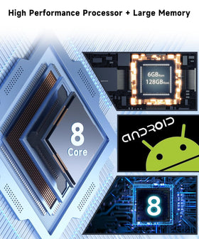 VECHTEL 128GB ROM and 6GB RAM for fast, smooth in-car performance.