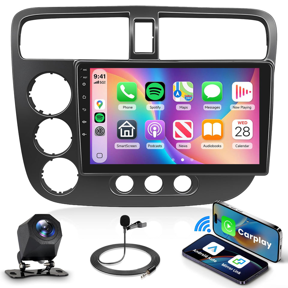 VECHTEL 9-inch Android stereo front view for Civic, enhancing dashboard control and navigation