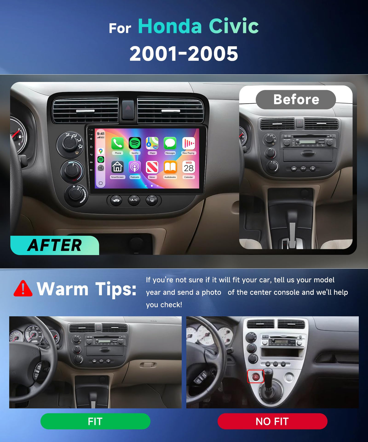 VECHTEL wireless CarPlay and Android Auto dashboard integration for Civic, hands-free connectivity