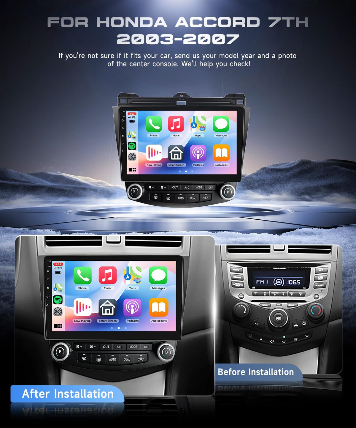 VECHTEL wireless CarPlay and Android Auto on 10.1-inch display for Honda Accord