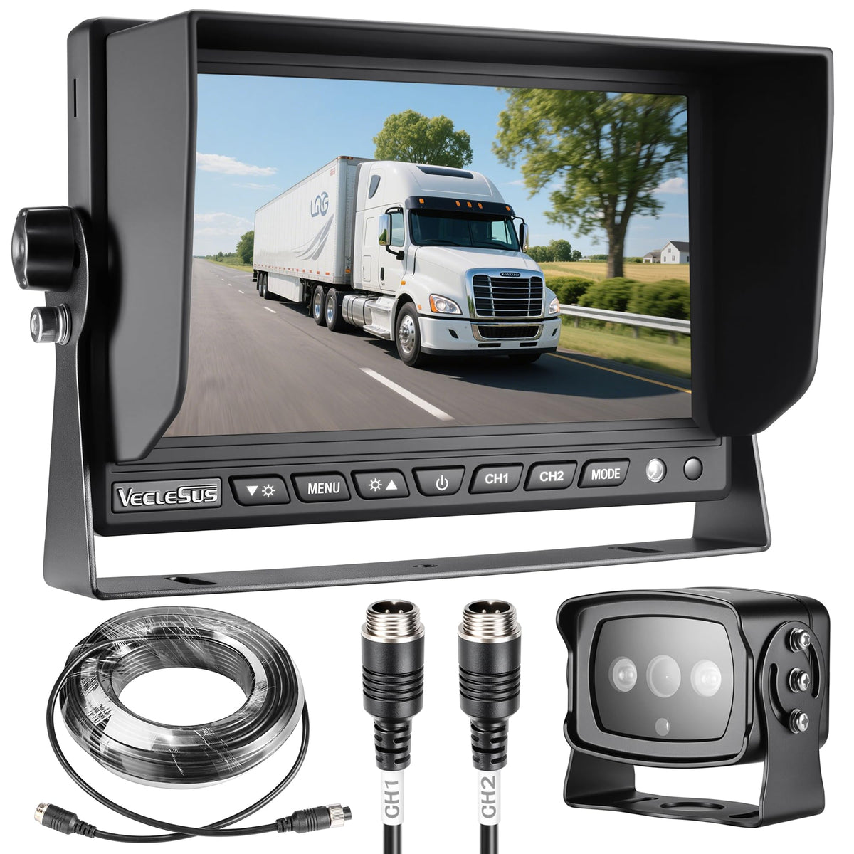 VECLESUS backup camera with 7-inch monitor provides clearer rear visibility for trucks