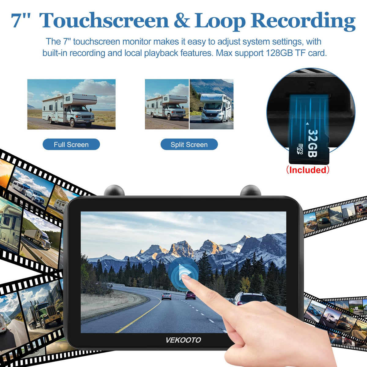 VEKOOTO VK7 2 loop-recording on 32GB card for continuous evidence and playback
